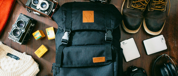 backpack along with travel accessories 