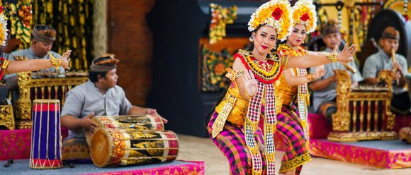 Traditional Balinese dancer performing a dance in Bali Indonesia
