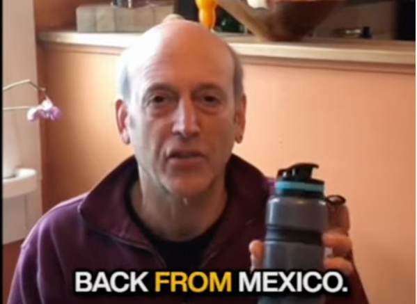 Man explains his use of a water filtration bottle in Mexico
