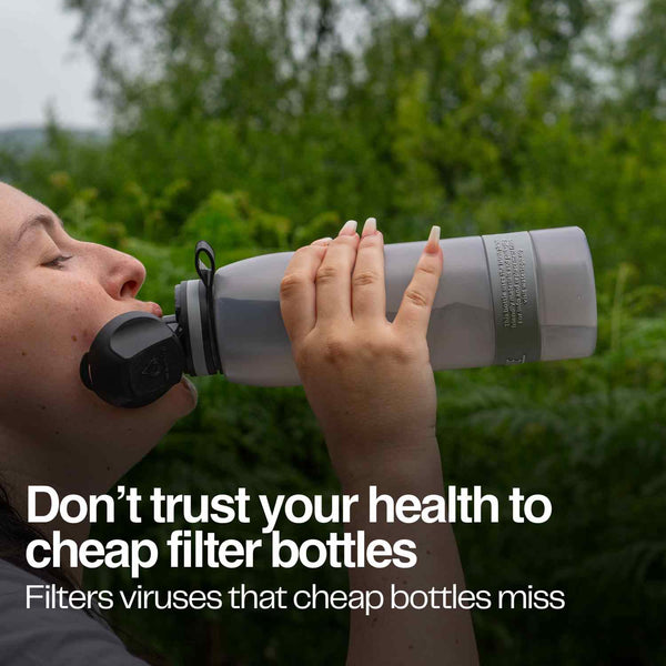 Extra Large Water Purifier Bottle 33.8 fl oz /1L Black filter water bottle - Water to Go