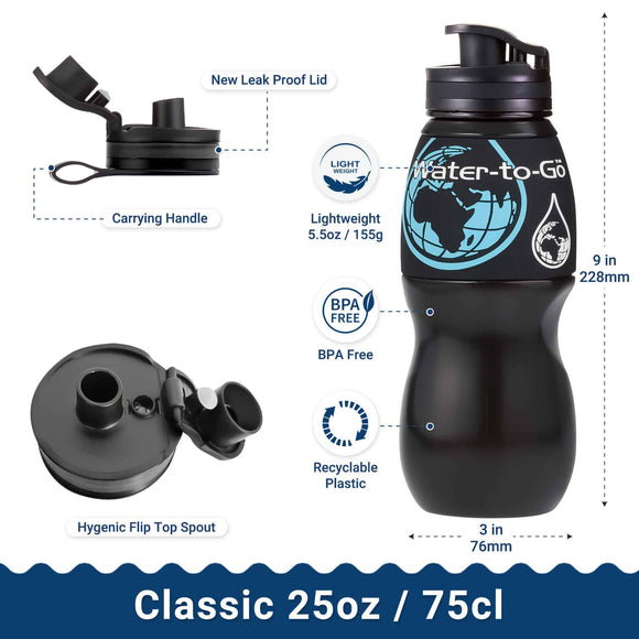 Water Filter Bottle for Survival. Value Bundle. Save $11. Includes 3 filters. Provides safe water in emergencies. - Water to Go